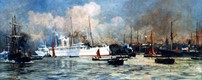 CALEDONIA (1894) briefly sported a white livery (oil on canvas by Charles Dixon)