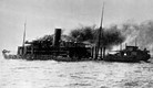MASHOBRA on fire and sinking after being torpedoed by an Austrian submarine during World War I