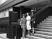Staff modelling new uniforms for female crew outside the P&O building in 1975