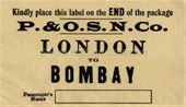 P&O Baggage Label - London to Bombay