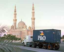 A P&O container making its way through Dubai