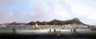 Panoramic view of Hong Kong and the harbour, oil on canvas